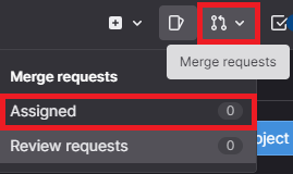 Select Assigned from the merge request drop-down menu in the GitLab UI.