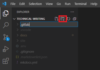Create a new directory in Visual Studio Code and call it .gitlab